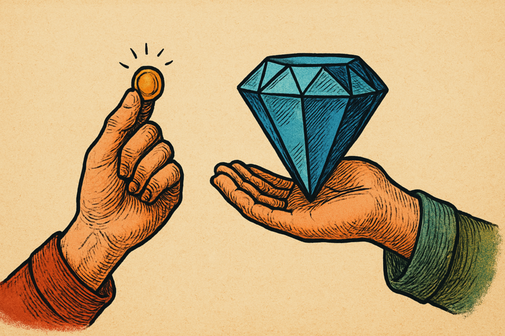 A hand-drawn, vintage-style illustration showing two hands